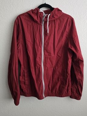 Denim & Flower Men's Red Lightweight Hooded Jacket with White Zip